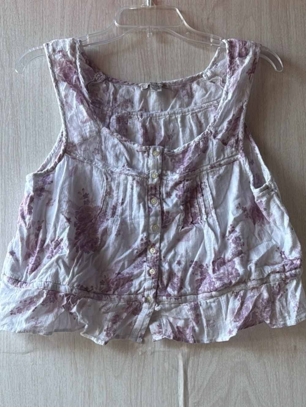 American Eagle Outfitters White Tank Top with Mauve Floral Print